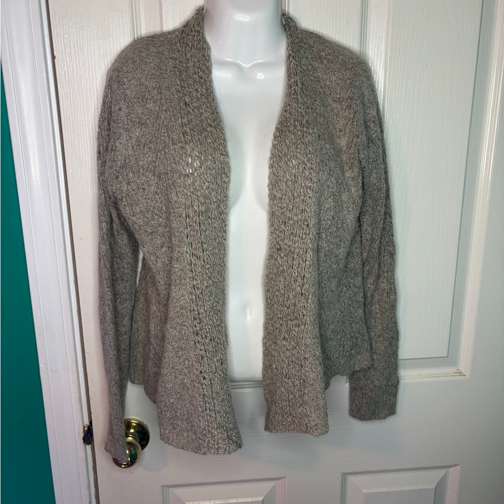 Eileen Fisher Gray Open-Knit Cardigan Sweater Petite PM Alpaca Wool Silk Nylon